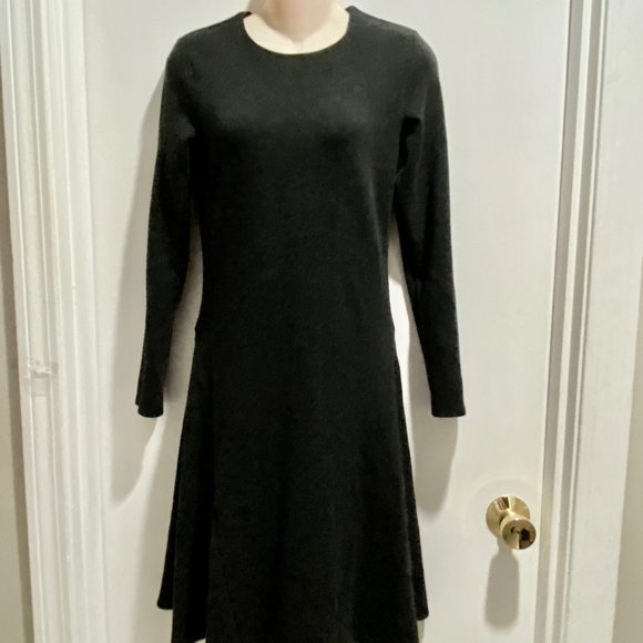 4)Theory Work Office Minimalist Capsule Wool A-Line Midi Knit Stretch Dress 8/10